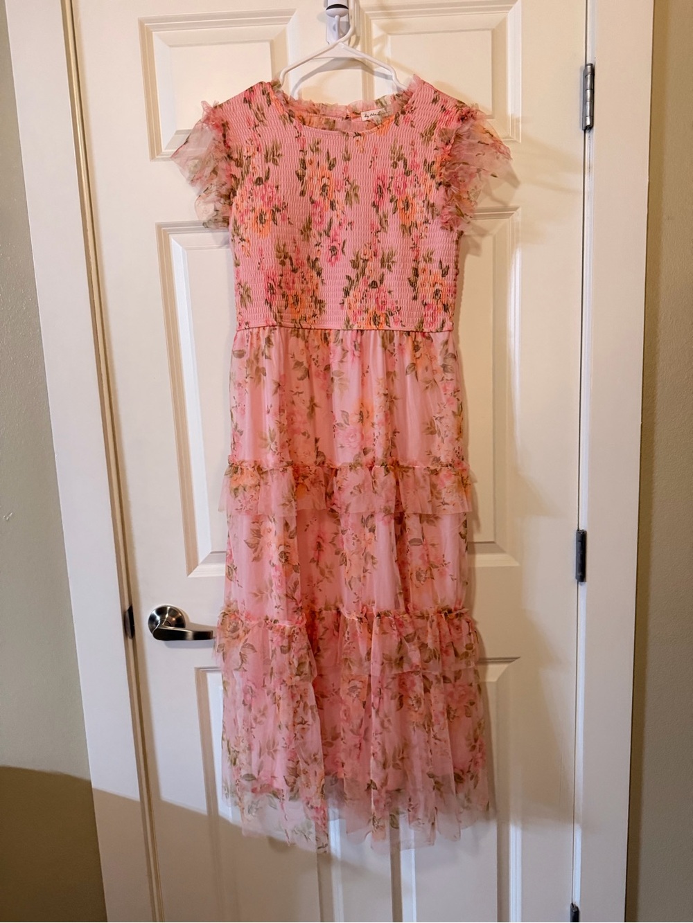 Pink Floral Ruffle Maxi Dress with Tiered Skirt